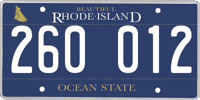 RI license plate 260012