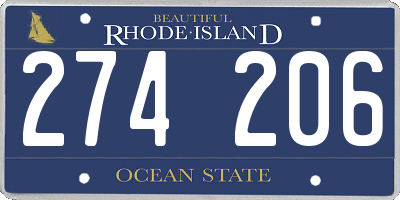 RI license plate 274206