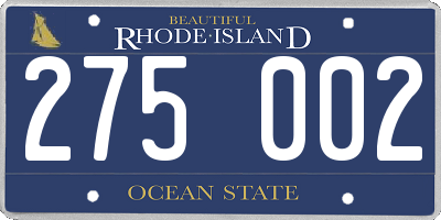 RI license plate 275002