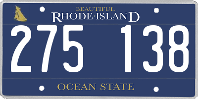 RI license plate 275138