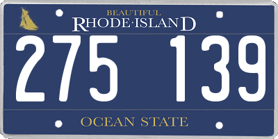 RI license plate 275139