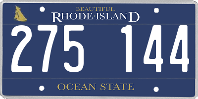 RI license plate 275144