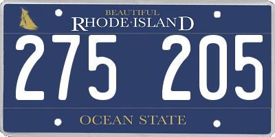 RI license plate 275205
