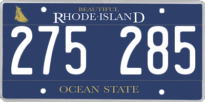 RI license plate 275285