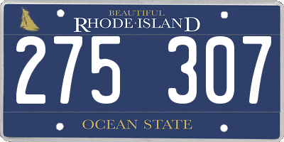 RI license plate 275307