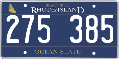 RI license plate 275385