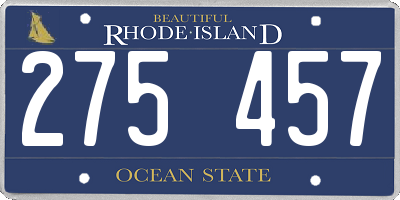 RI license plate 275457