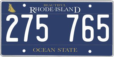 RI license plate 275765