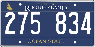 RI license plate 275834