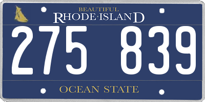 RI license plate 275839