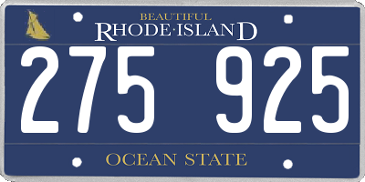 RI license plate 275925