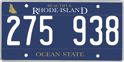 RI license plate 275938