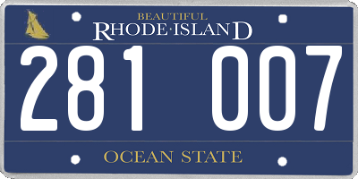 RI license plate 281007