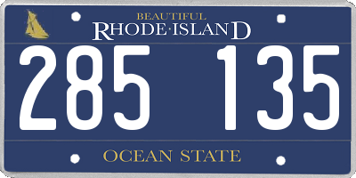 RI license plate 285135