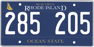 RI license plate 285205