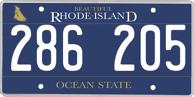 RI license plate 286205