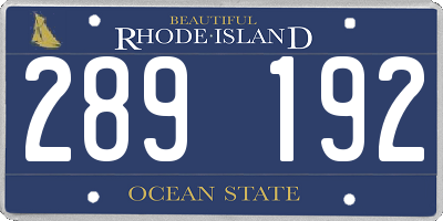 RI license plate 289192