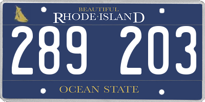 RI license plate 289203