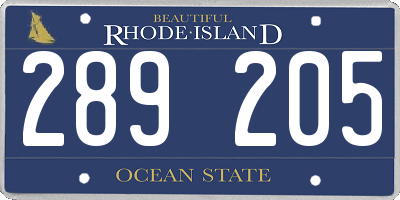 RI license plate 289205