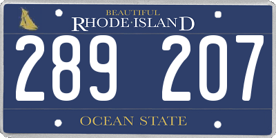 RI license plate 289207