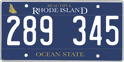 RI license plate 289345