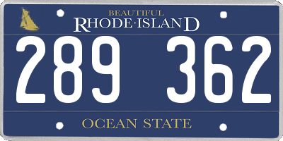RI license plate 289362