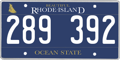 RI license plate 289392