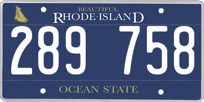 RI license plate 289758