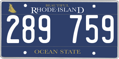RI license plate 289759