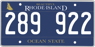 RI license plate 289922
