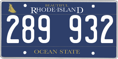 RI license plate 289932