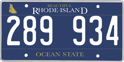 RI license plate 289934