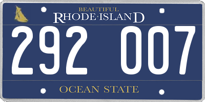 RI license plate 292007