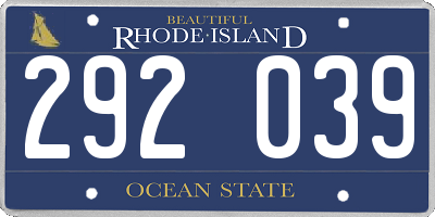 RI license plate 292039