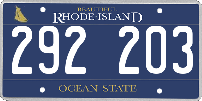RI license plate 292203