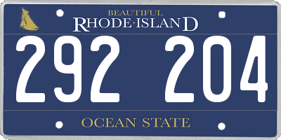 RI license plate 292204