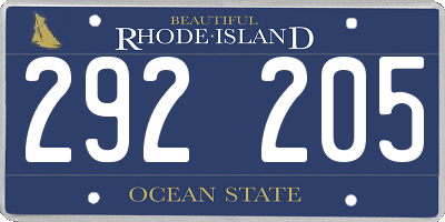 RI license plate 292205