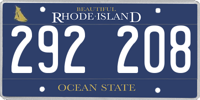 RI license plate 292208