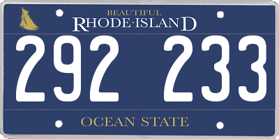 RI license plate 292233