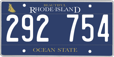 RI license plate 292754