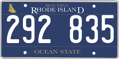 RI license plate 292835