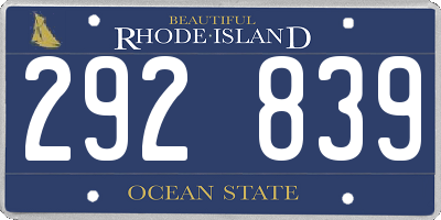 RI license plate 292839