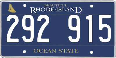 RI license plate 292915
