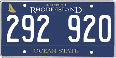 RI license plate 292920
