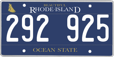 RI license plate 292925
