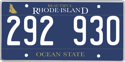 RI license plate 292930