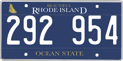 RI license plate 292954