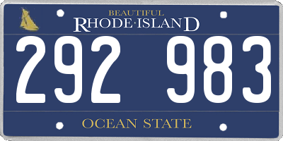RI license plate 292983