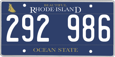 RI license plate 292986