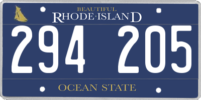 RI license plate 294205